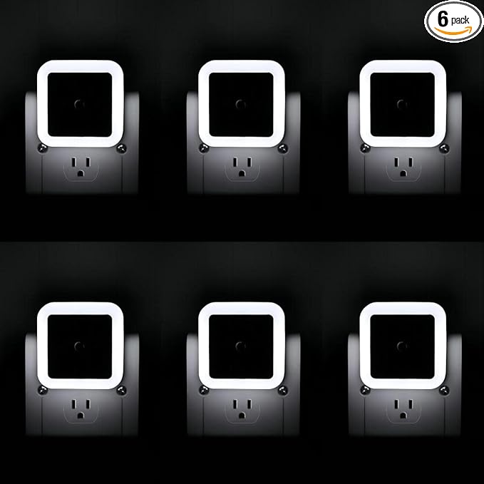 KINUR LED Night Lights Plug into Wall Daylight Color with Dusk to Dawn Night Light Plug in Sensor for Kids Room, Bedroom, Bathroom, Baby Nursery,Stair Lights, Hallway Light 6 Pack
