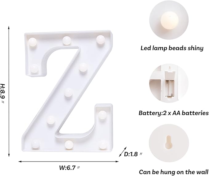 Foaky LED Letter Lights Sign Marquee Light Up Letters Sign for Night Light Wedding/Birthday Party Battery Powered Christmas Lamp Home Bar Decoration(Z)