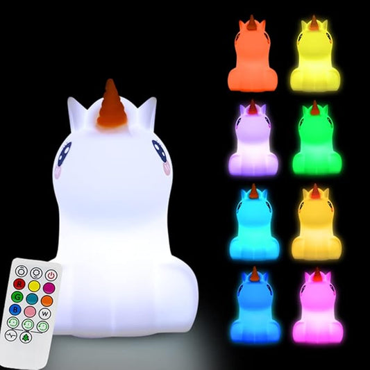 Large Unicorn Night Lights for Kids, 9 Colors silicone Bedside Table Lamps Baby Bedroom Lighting Nursery Children Tap lamp for Toddlers Boys Girls Adults Student Elder Bathroom Outdoor - Large