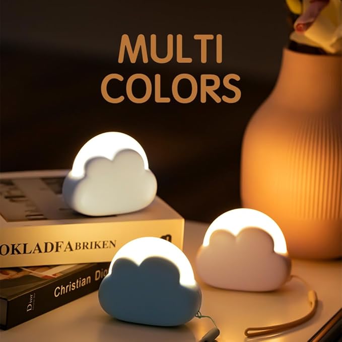 Portable LED Night Light, Cute Cloud Mini Desk Lamp with 4 Working Modes, Rechargeable Kids Night Light for Camping, Bedside Lamp for Bedroom Nightlights [with Wrist Strap] [with USB Cable]