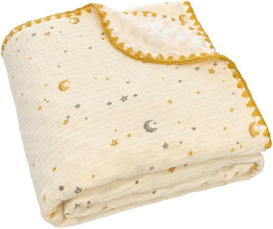 Baby Neutral Muslin Thick Blanket Double Layer Soft Crib Bedding 40x40 inch Throw Blanket Stars Design