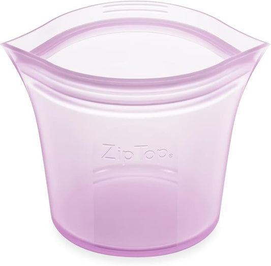 Zip Top Reusable Food Storage Bags | Short Cup [Lavender] | Silicone Meal Prep Container | Microwave, Dishwasher and Freezer Safe | Made in the USA