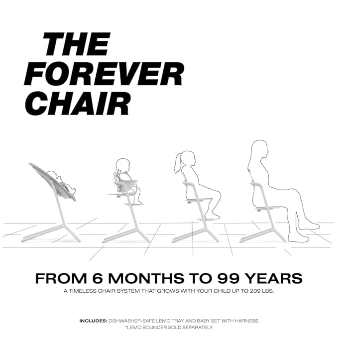 Cybex LEMO High Chair 3-in-1 Set with Baby Set + Snack Tray - Modern Design, One-Hand Depth & Height Adjustment & Anti-Tip Wheels - from 6 Months, Convertible to Adult Chair, All White