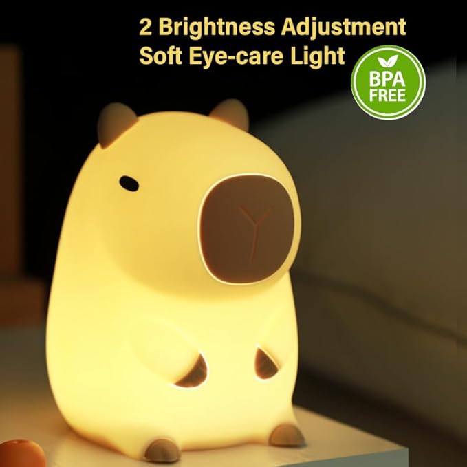 Cute Capybara Night Light, LED Squishy Night Lamp, 2 Levels Dimmable Nursery Nightlight, Rechargeable Touch Lamp, Dorm Decor, Funny Gifts (Normal)