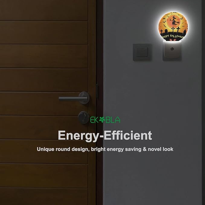 EKOBLA Halloween Night Lights Plug into Wall Scary Graveyard Flying Witch Bat Night Light for Boys Girls Men Women Happy Halloween Decorations