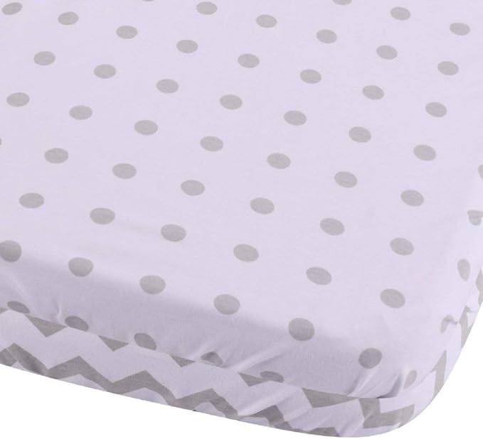 Waterproof Bassinet Sheets 2-Pack for Baby Boy or Baby Girl - (Grey Chevron & Grey Polka Dots)