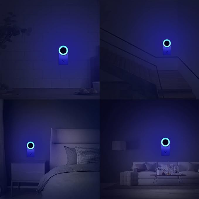 KINUR 6 Pack Blue, LED Night Lights Plug into Wall with Dusk to Dawn sensors, Plug in Night Lights for Kids Room, Bedroom, Bathroom, Baby Nursery,Stair Lights, Hallway Light