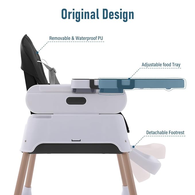 3 in 1 Baby High Chair,Adjustable Convertible Baby High Chairs for Babies and Toddlers,Black