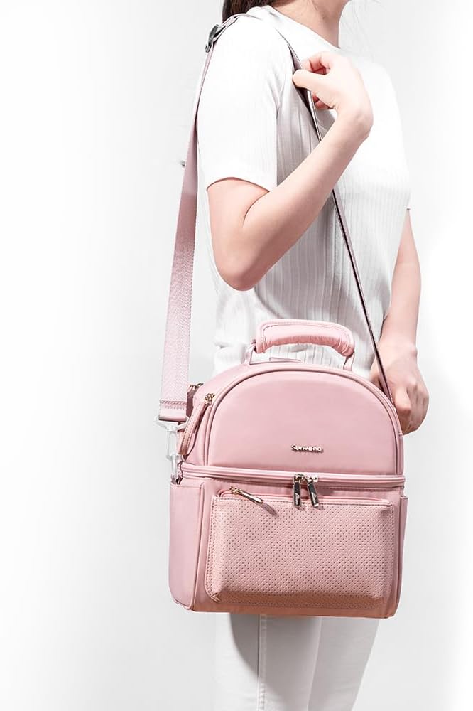 Sunveno Breastmilk Cooler Bag Set with 2 Ice Packs & Detachable Insulation Box, 15-Hour Cold Retention Foil-Lined Leak-Proof Tote Fits 3 Baby Bottles for On-The-Go Pumping Moms, Daycare & Travel,Pink