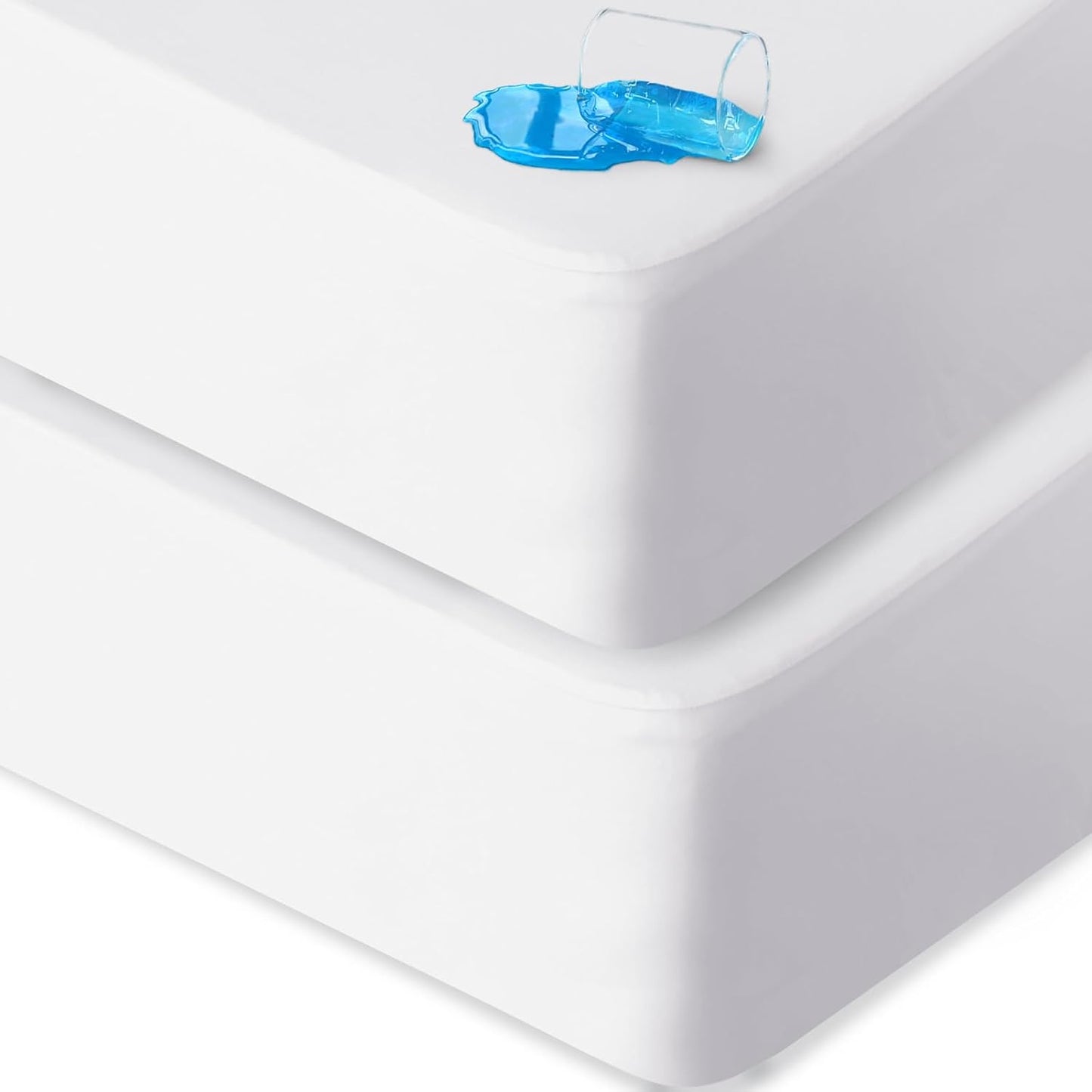 2 Pack Queen Mattress Protector Waterproof, Noiseless & Soft Coverage Queen Size Mattress Cover Fitted Sheets with Deep Pocket up to 14", Super Breathable & Easy Wash Mattress Protector