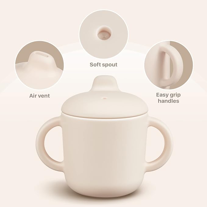 Silicone Sippy Cups for Baby 6 Months+, Leak Proof 5oz, Microwavable for 1+ Year Old (Gray)