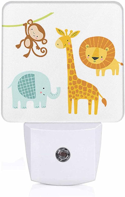 LED Night Light,Cute Jungle Animal LED Night Light Plug into Wall with Dusk to Dawn Light Sensor White Energy Efficient Nightlight for Bedroom Bathroom Hallway Living Room Kitchen