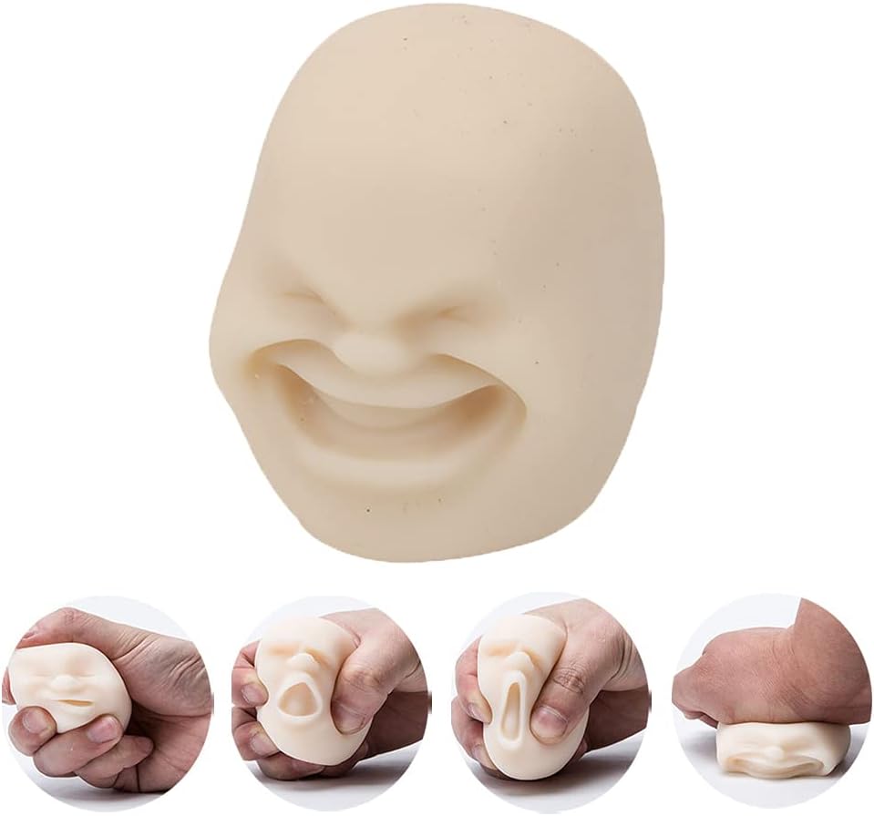 Anxiety Stress Release Fun Toys,Emotion Balls Fidget Toys for Pressures Relief Kneading Toys for Kids Adults,Weird Face Bizarre Squeeze Toys. (White, Laugh)