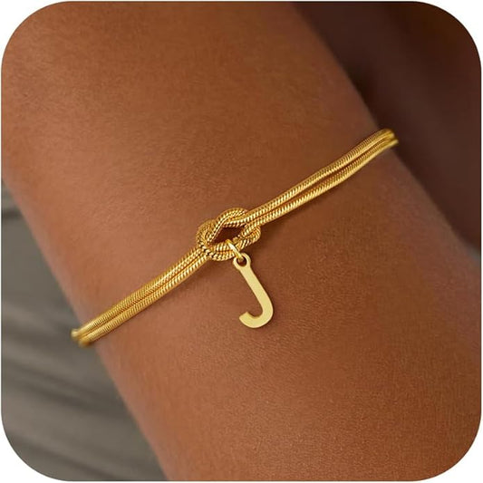 Gold Initial Bracelets for Women Girls - 18K Gold Plated Knot Initial Bracelet Teen Girl Gifts Trendy Stuff Dainty Gold Bracelets for Women Girls Jewelry Gifts