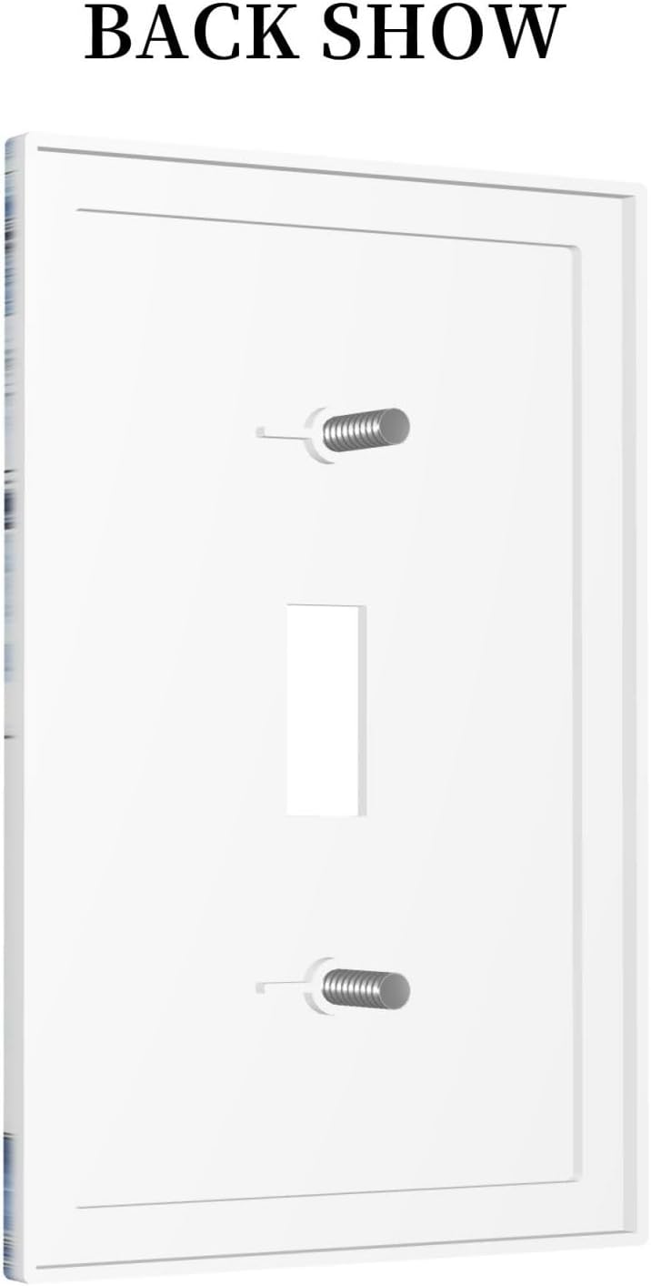 Decorative Light Switch Cover White Marble Navy Blue Line Fluid 1 Gang Single Toggle Device Electrical Faceplate Switchplates Decorator Outlet Wall Plate For Bathroom Kitchen Decor