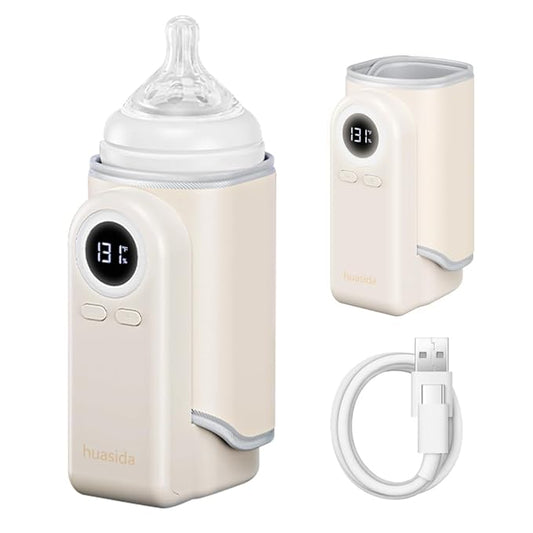 Portable Baby Bottle Warmer 4-in-1 Fast Heating Baby Milk Warmer for Breastmilk or Formula with Heating Warm Milk Constant and Warm Water Function (White)
