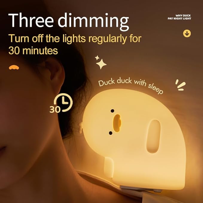 LED Crooked Necked Duck Night Light, 3 Level Dimmable Nursery Decor, Cute Lamp Silicone Squishy Light, Rechargeable Bedside Touch Lamp for Breastfeeding Toddler Baby Kids Decor