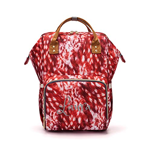 Personalized Large Diaper Bag Knapsack/Tote Bag/Backpack -Custom Monogram Embroidered for Infant/Baby Bag/ (Red Print)