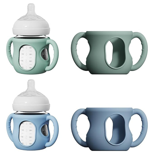 2 Pack Silicone Sleeves for Avent Natural Glass Baby Bottles, Anti Breakage Bottle Holder with Handle, Compatible Philips Avent Glass Natural Bottle 4 oz, Not for Infant Use