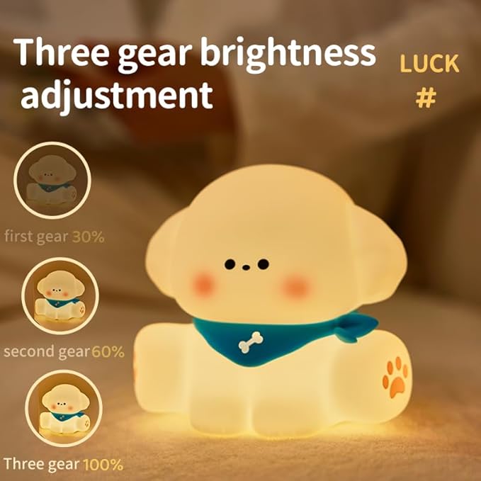 HAPPYBAG Dog Lamp, Cute Puppy Night Light for Kids, Dimmable Nursery Puppy Lamps, Silicone Fruit Bedside Lamp for Baby and Toddler