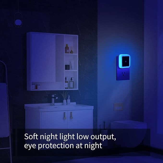 6 Pack Blue LED Night Light Plug in, Dusk to Dawn Sensor Automatic On and Off, Energy Efficient, Soft Glow Kids, Nursery, Bedroom, Bathroom, Hallway, Stairs, Kitchen