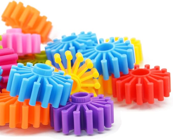RAINBOW TOYFROG Interlocking Gears Toys for Kids - 100 Piece Kit with Tote - Colorful Manipulatives for Preschool Sensory Bin Or Occupational Therapy Tools - STEM Building Toys for Girls & Boys