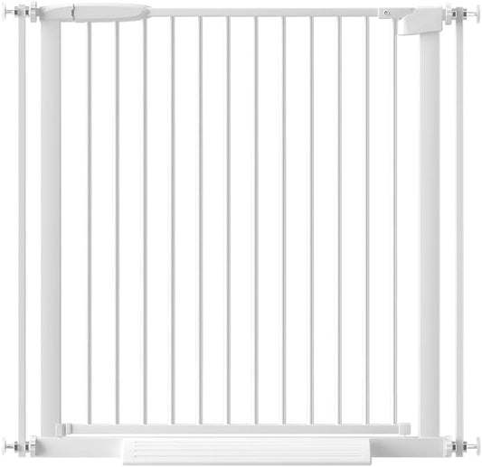 Extra Wide Baby Gate 30.11-77.36",Ultra Narrow 1.37" Spacing Dog Gate indoor,Double Lock Auto Close Pet Gate for House,Pressure Mounted Baby Gate Easy Walk Through Pet Gate for Hallway(White)