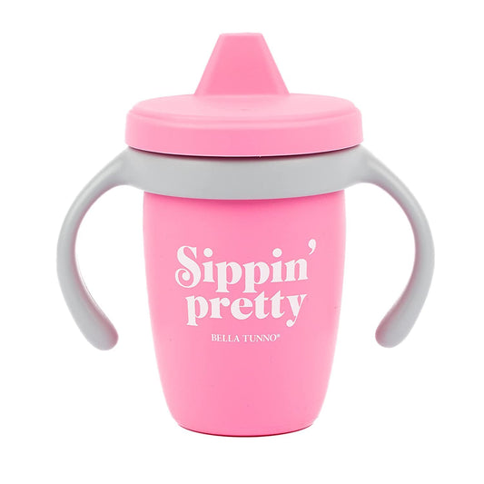 Sippy Cup by Bella Tunno, Silicone Training Cup with Transition Handles for Infants, Toddlers & Kids, Babies 6-12 Months & Toddlers 1-3 Years, Boys & Girls, Sippin’ Pretty, 8 oz