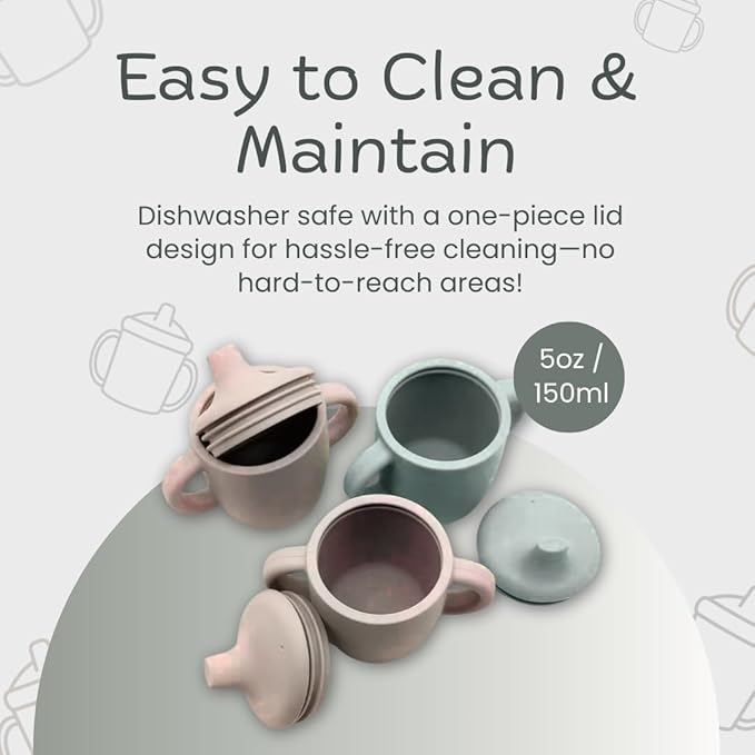 Silicone Sippy Cups with Easy Grip Transition Handles and a Soft Spout. A Non Txoic No Spill Unbreakable Training Cup. 150ml/5oz |2-PACK Sandy Shore & Green Checkers|