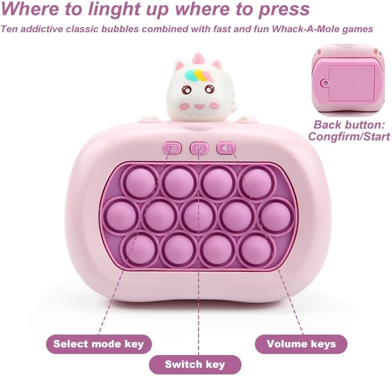 Fast Push Game | Light Up Fidget Toy | 2024 Upgraded Fast Push Game Pop Fidget Toys for Kids, Educational and Memory Growth | Speed Push Pop Game (Unicorn)
