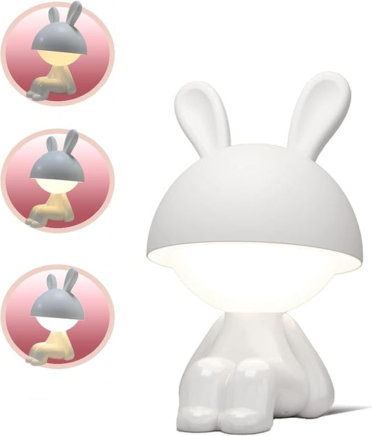 Night Light | Mini Desk Lamp | Table Lamps for Night Stands LED Cute Bunny 3 Level Dimmable Touch Light with Rechargeable Battery for Bedside Living Room Home Decor Christmas Gifts(White)