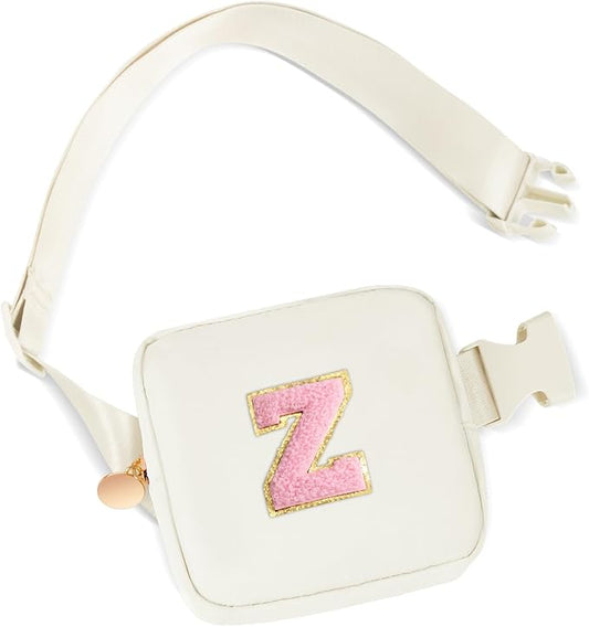 Mini Belt Bag Fanny Pack with Initials Letter Patch Small Crossbody Bags Cute Stuff Birthday Gifts for Teenager Girls Trendy Stuff for Teens - Initial Z,Cream