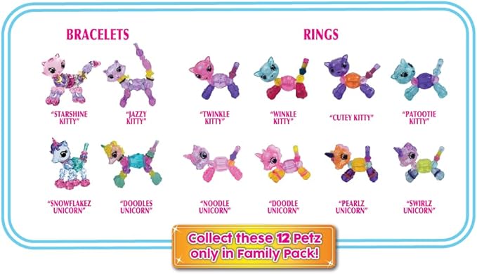 Twisty Petz Family Pack Unicorns, Includes Two Bracelets and Four Rings. For ages 6-12
