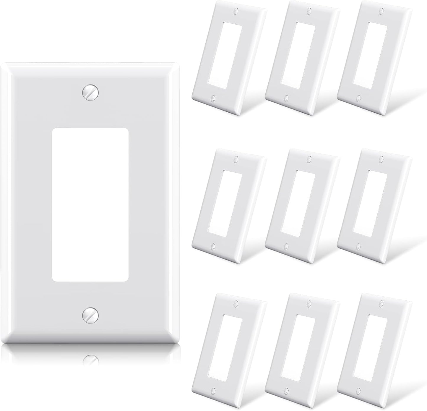 ELEGRP Decorative Receptacle Wall Plate, 1-Gang Mid Size Decorator Covers, Unbreakable Polycarbonate Faceplates for Decorator Device, UL Listed, Screws Included (10 Pack, Glossy White)