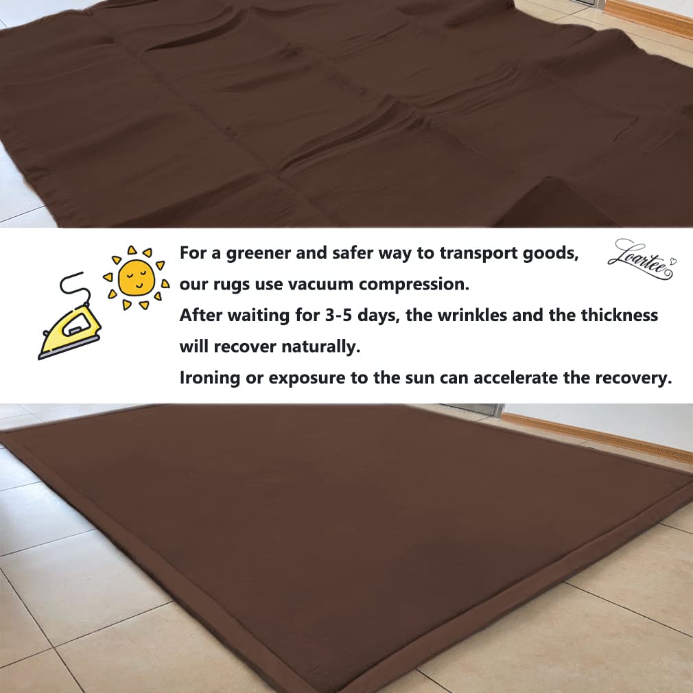 Loartee Coral Velvet Crawling Rug (6.0'x 6'8", Coffee) for Toddler Children Play Area Rug Yoga Mat Exercise Pad Carpet