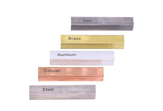 5Pcs Metal Block Set-Brass, Copper,Iron,Steel & Aluminum for Density Investigation,Specific Gravity,Collectible,Specific Heat Experiment