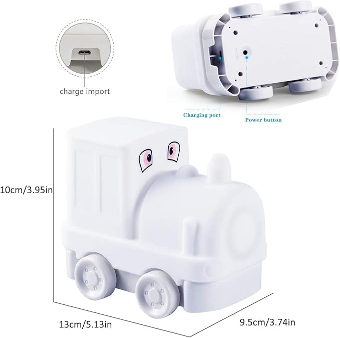 Kids Night Light, USB Rechargeable, 9 Color-Changing, Eye-Caring, Remote & Touch Control, Adjustable Brightness, Girl & Boy Gift - Train