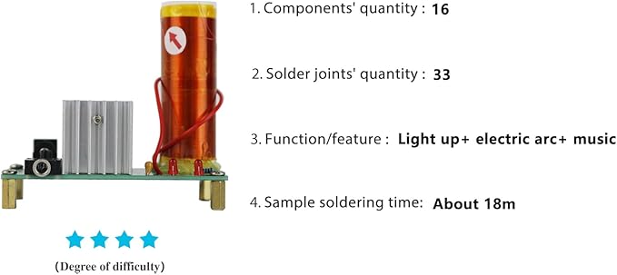 Tesla Coil Soldering Kit with Purple Arc & Bluetooth Music Sync | DIY Spark Generator for Science Experiments, Lighting Lamps, and Audio Visual Effects