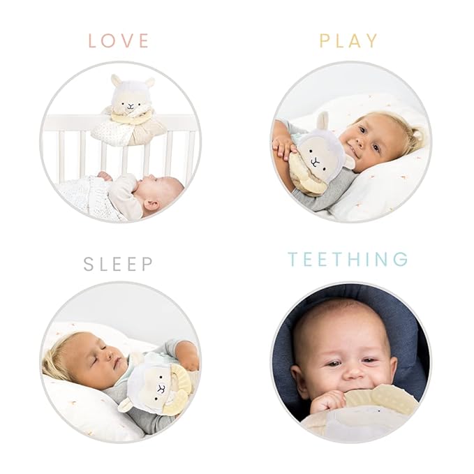 Lulyboo Lovey Baby Sleep Soother & Teether - Plush Security Blanket with Music, White Noise, Vibration, Detachable Silicone Teethers, Universal Crib Attachment, Llama Design, BPA-Free