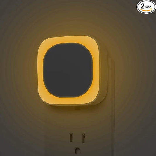 2 Pack Plug in Dimmable Night Light, Square Nightlight, Auto Dusk to Dawn Sensor, Soft Glow, Diffused Light, Golden Yellow Light for Bathroom, Hallway, Stairs, Kitchen, Bedroom, Garage