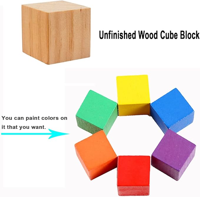 100 Pack 1 Inches Unfinished Wood Cubes Blocks - Natural Wooden Square Blocks Great for Crafts Making