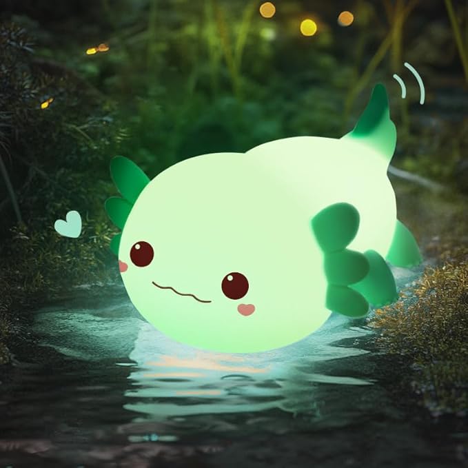 Mewaii Huggwaii Squishy Axolotl Night Light for Kids – Dimmable Silicone Axolotl Lamp, 2025 Upgraded Design, 20H Battery Life Rechargeable Lamp,Safe Sleep Aid Gift for Toddlers, Girls&Baby Room Decor
