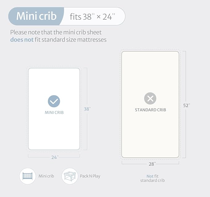 Blissful Diary Muslin Mini Crib Sheets, Pack and Play Mattress Sheets Fitted for Pack N Play, Soft Cotton for Boys Girls, 2 Pack(Light Blue&Grey)