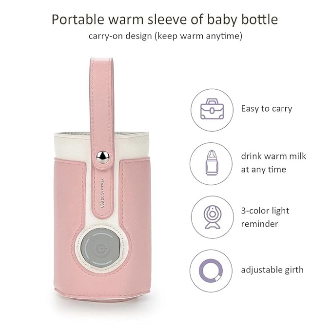 3 Temperature Adjustable Portable Baby Bottle Warmer, Portable Car Travel Bottle Warmer USB Milk Heat Keeper Baby Bottle Warmer ()