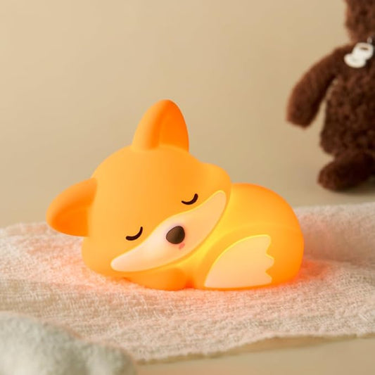 S NMT Cute Silicone Fox Night Light for Kids, Rechargeable Sleeping Nursery Nightlights with Timing Function for Christmas Gift, Dimmable Beside Decoration Lamp