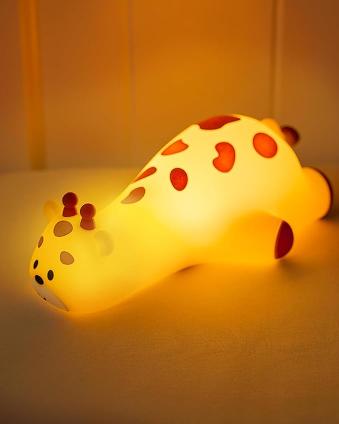Kids Night Light Giraffe, Silicone Tap Control Bedside Lamp with Time Auto-Off, Cute Portable LED Nursery Light for Baby, Toddler, Bedroom