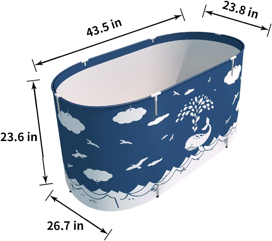 BESTHLS Foldable Bathtub Portable Soaking Bath Tub,Eco-Friendly Bathing Tub for Shower Stall (Large, Blue Whale)