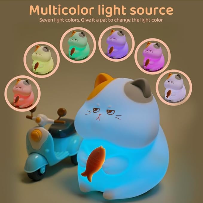 S NMT Cute Cat Silicone Night Light 7 Colors Changeable 3 Brightness Rechargeable Timing Sleeping Lamp Kawaii Cordless Night Lights for Kids Room Decor