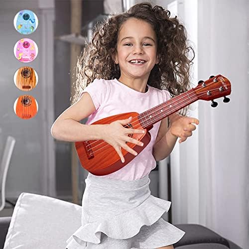 YOLOPLUS+ 17 Inch Kids Ukulele Guitar Toy 4 Strings Mini Children Musical Instruments Educational Learning Toy for Toddler Beginner Keep Tone Anti-Impact Can Play with Picks/Strap/Primary Tutorial