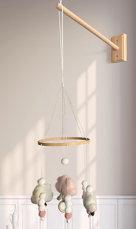 Crib Mobile Wooden Arm, Wall Mounted Suitable for All Cribs 100% Natural Larch Hanger Nusery Decor Baby Room Safe Holder(Mobile is not Included (Original Wood Color)